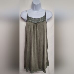Easel S Olive Green Tank Mini Dress Tunic Top Eyelet Nice Condition